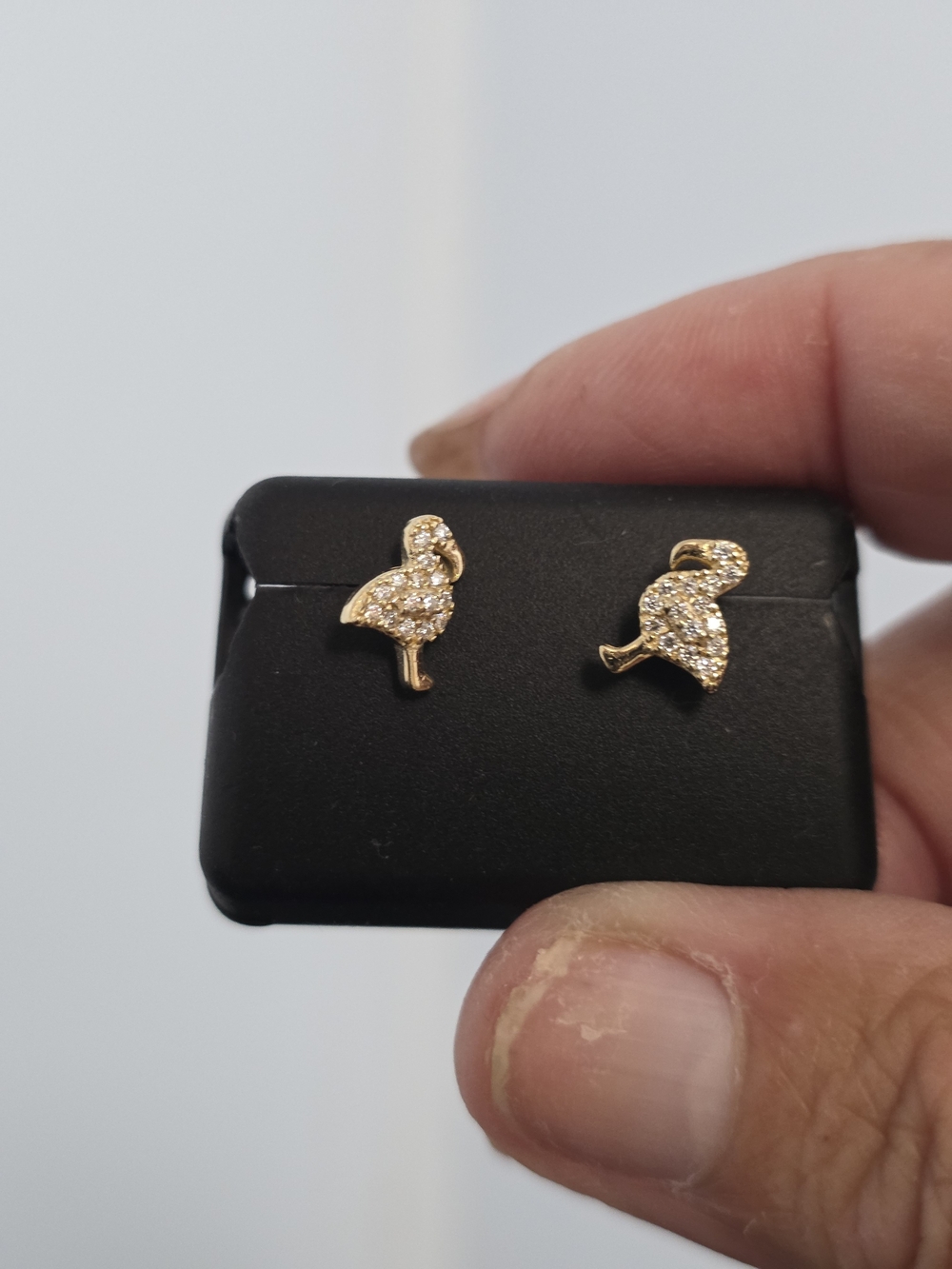 14kGold Over 925 Silver Flamingo Moissanit Stud Earrings - Sparkling Bird Design